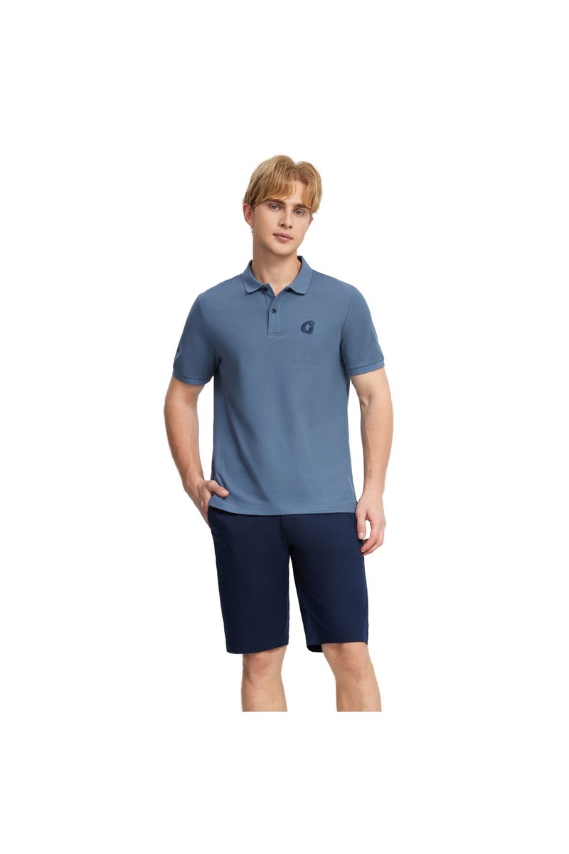 GIORDANO Men's Blue Pique Solid Polo - Image 3